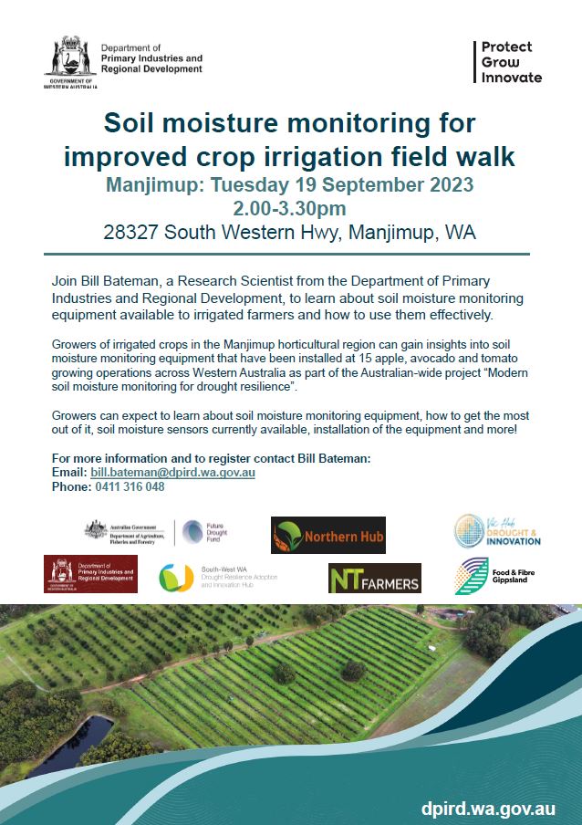 ag_southwestnrm's tweet photo. Soil moisture monitoring Field walk: See you in Manjimup next Tuesday arvo @GGA_WA #SWWADroughtHub @DPIRDWA https://t.co/SMBsoQbsMd