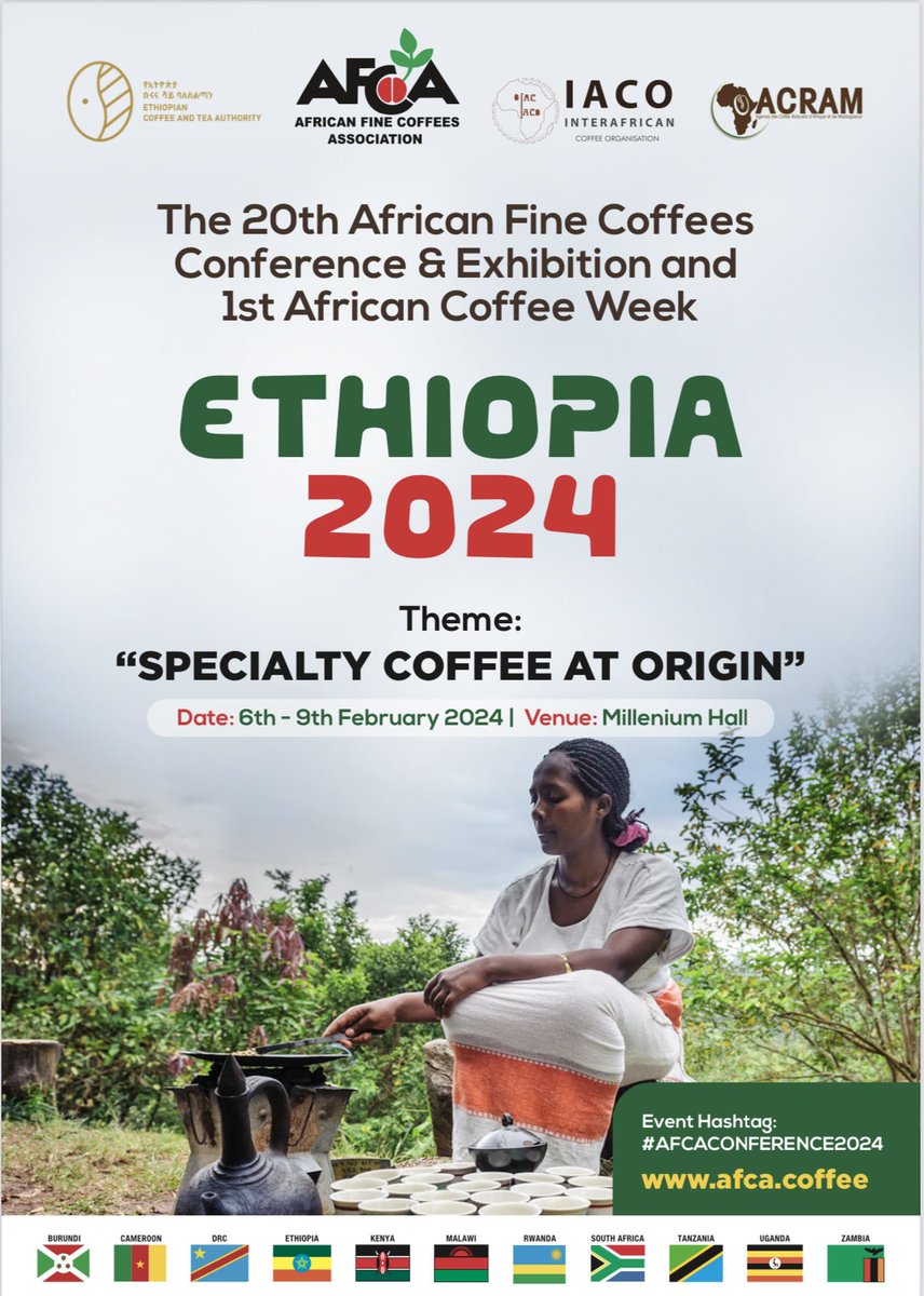 With great coffees, coffee machinery,coffee logistics, packaging and more...Come exhibit at the 20th African Fine Coffees conference and exhibition in Addis Ababa Ethiopia 6th-9th February 2024.
# 1st African coffee Week#