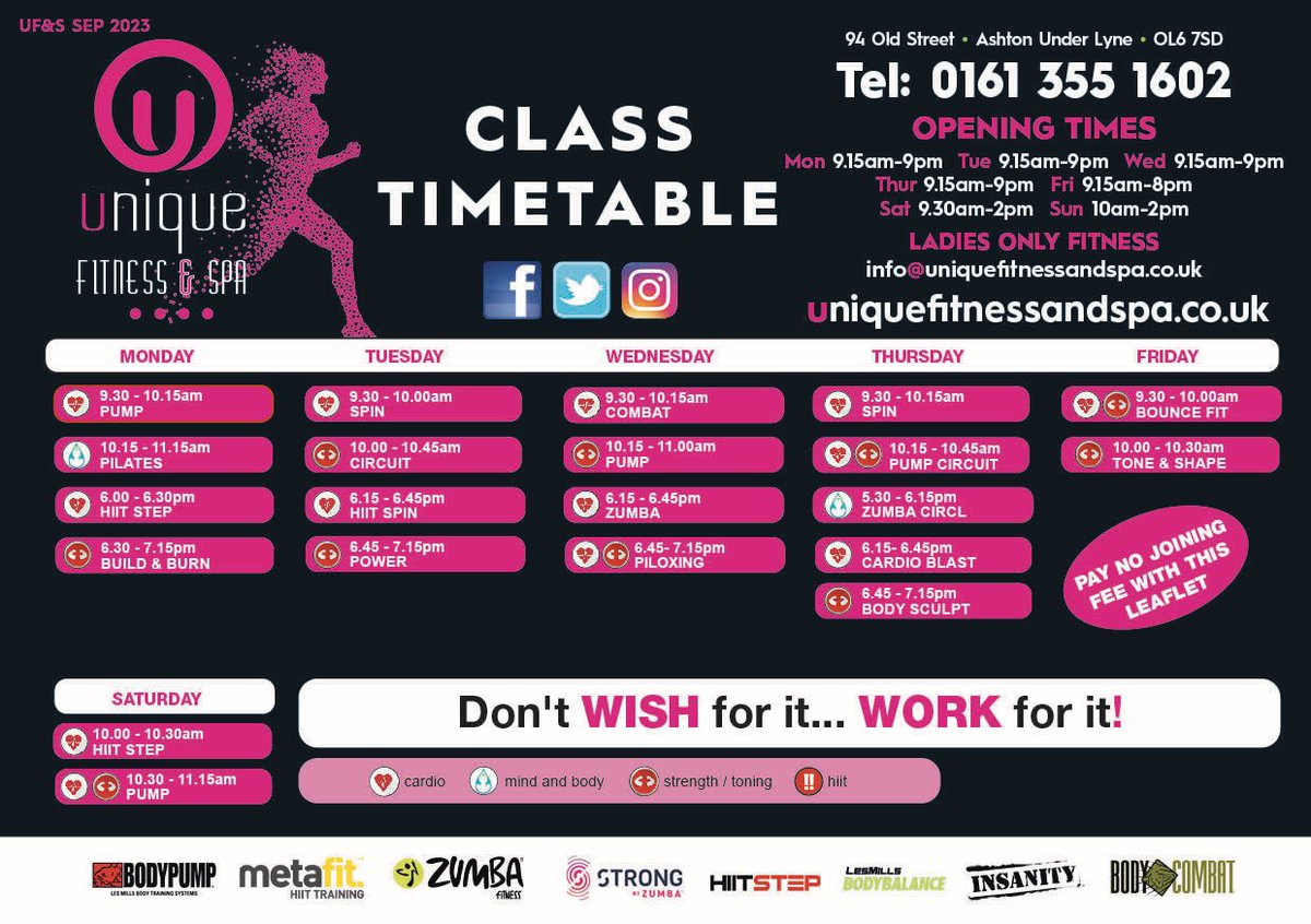 unique_fitspa's tweet photo. Current time table :) new classes, new content, new bikes and new times x https://t.co/thqoPbei2e