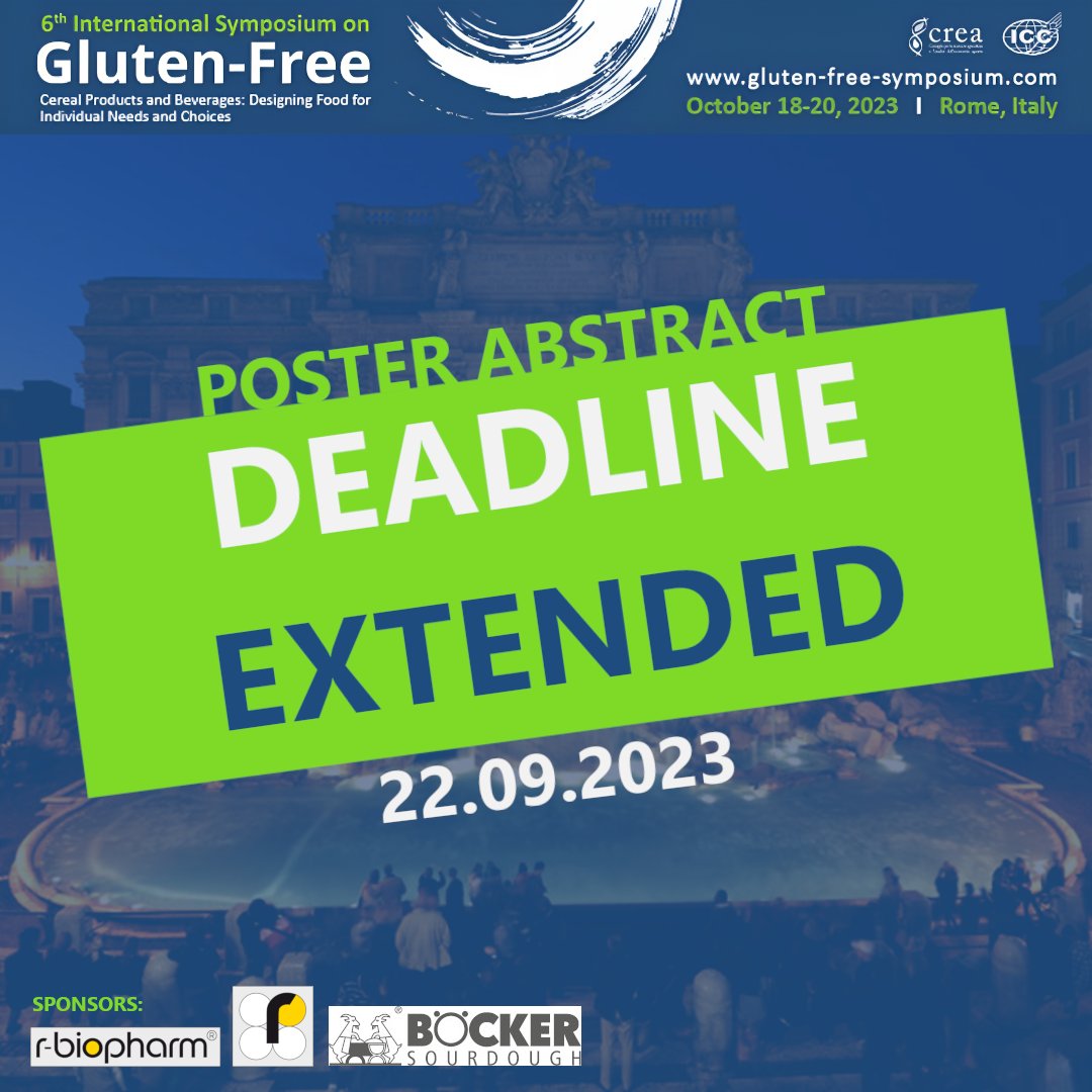 #GF23 Poster Abstract Deadline Extended to Sept. 22 ➡ bit.ly/GF-ABSBM
📆

✏️🌐Submit your poster abstract today and be part of the forefront of gluten-free research! 🌾

#ICCcereals #glutenfree #research #postersubmission #deadlineextension