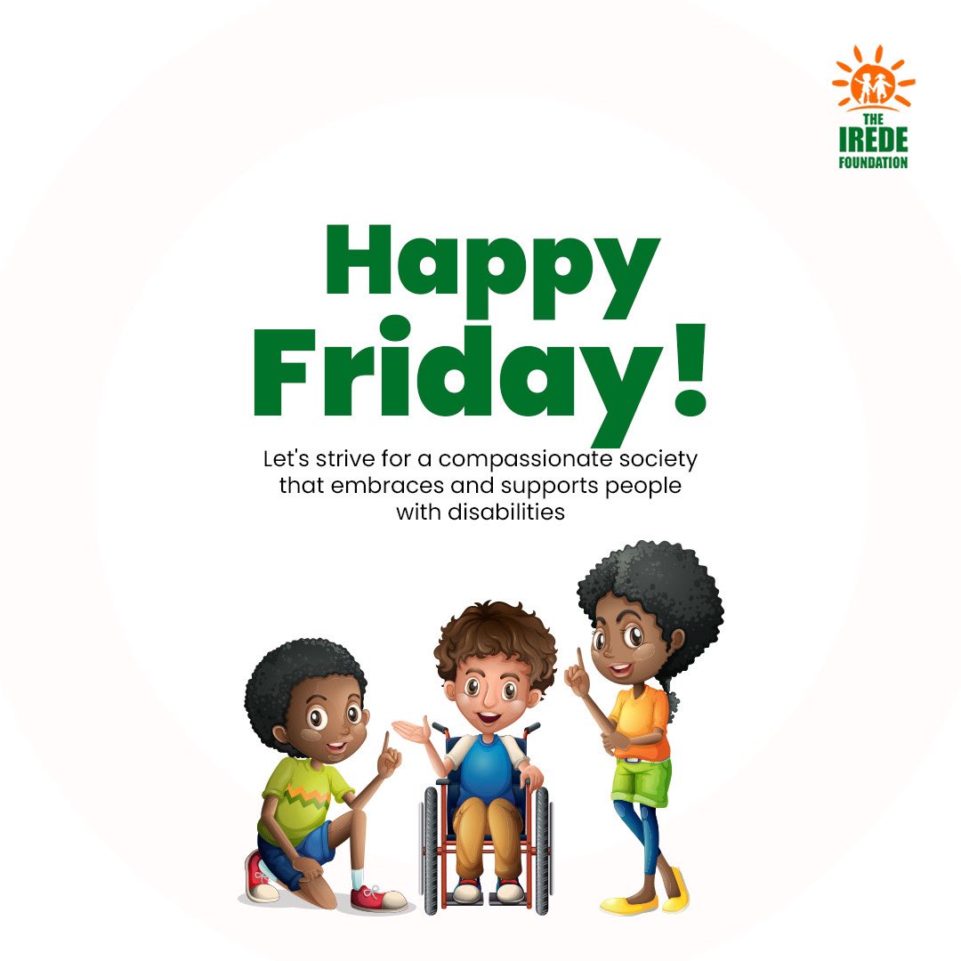 theirede's tweet photo. Join us in championing a world that embraces and supports people with disabilities.

Retweet and and drop a 'Happy Friday' in the comments!
Here's to an awesome Friday! 🙌
#HappyFriday #InclusionRocks #IredeFoundation https://t.co/vgrRTqrxUt
