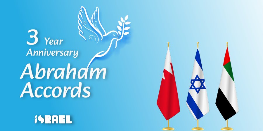 AmbassadorEli's tweet photo. Today marks three years since the signing of the historic Abraham Accords between Israel, the United Arab Emirates and Bahrain 🇮🇱🇦🇪🇧🇭.

The Abraham Accords have changed our region for the better and we can’t wait to see what the future holds. 

Mazal Tov and Mabrouk! https://t.co/VaP0gLMqeJ