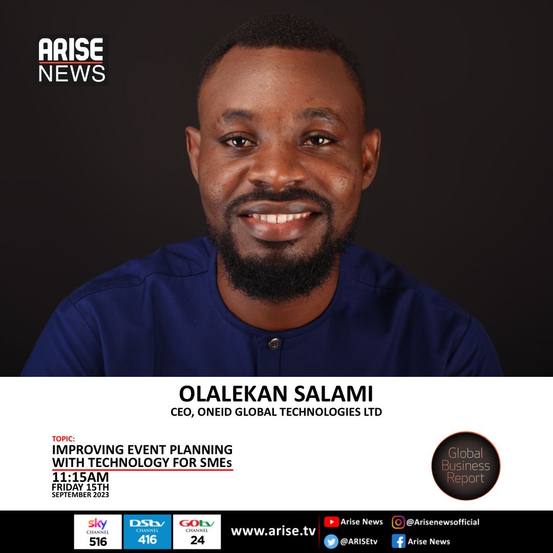 Rotankwot's tweet photo. @paiynee - CEO of ⁦@oneidtech⁩ joins us on ⁦@ARISEtv⁩ Global Business Report (EYE ON TECH) to discuss how his FrontDesk Platform can improve event management https://t.co/1E8i4Tq9Dr