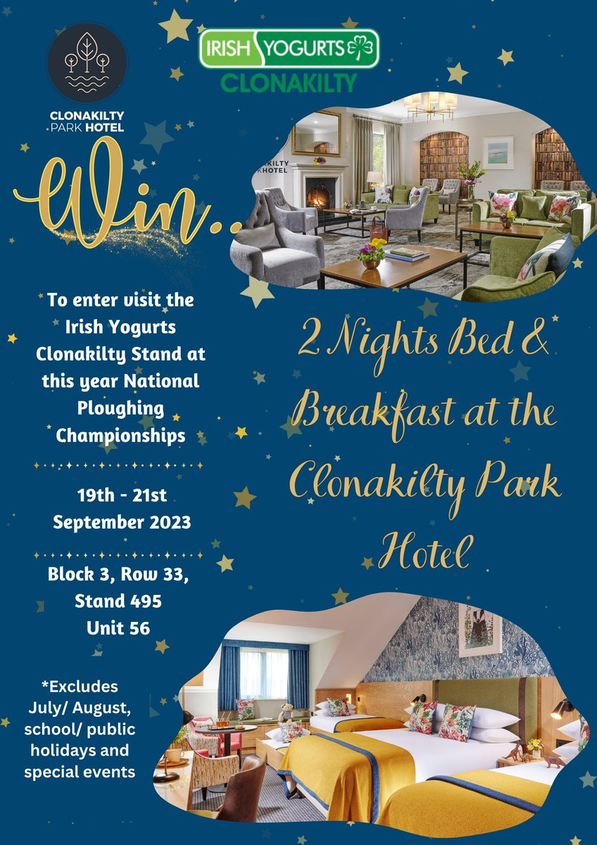 🚜 PLOUGHING 2023 🚜

Come visit Irish Yogurts Clonakilty in The Dome: Block 3, Row 33, Stand 495, Unit 56
We will have yogurts, merchandise and a fantastic, free entry competition😃

Can't wait to see you there 🐄

#IrishYogurtsClonakilty #ploughing #ploughing2023 <a href="/NPAIE/">National Ploughing</a>