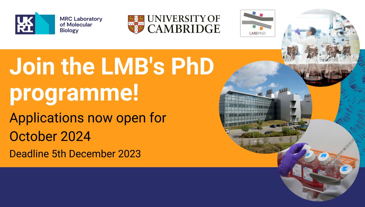 Calling all prospective PhD students! Why not consider @LMB_PhD for your PhD? Applications are now open! www2.mrc-lmb.cam.ac.uk/students/inter… General deadline: 5th DEC US Gates Scholarship deadline: 11th OCT