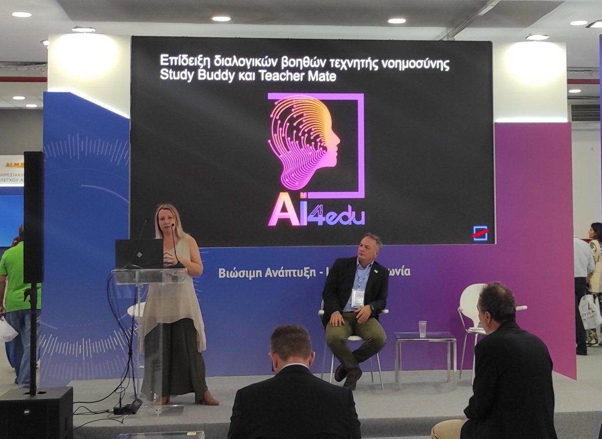 The #AI4EDU project at <a href="/TIFHelexpo/">ΔΕΘ - HELEXPO AE</a>! <a href="/ILSP_AthenaRC/">ILSP - Athena RC</a> researchers are demonstrating the #StudyBuddy and the #TeacherMate prototypes!