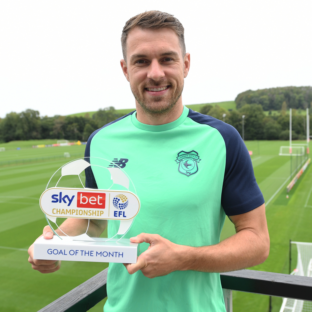 CardiffCityFC's tweet photo. Congratulations, @aaronramsey! 💙

@SkyBetChamp Goal of the Month winner for August! 🏆

#CityAsOne