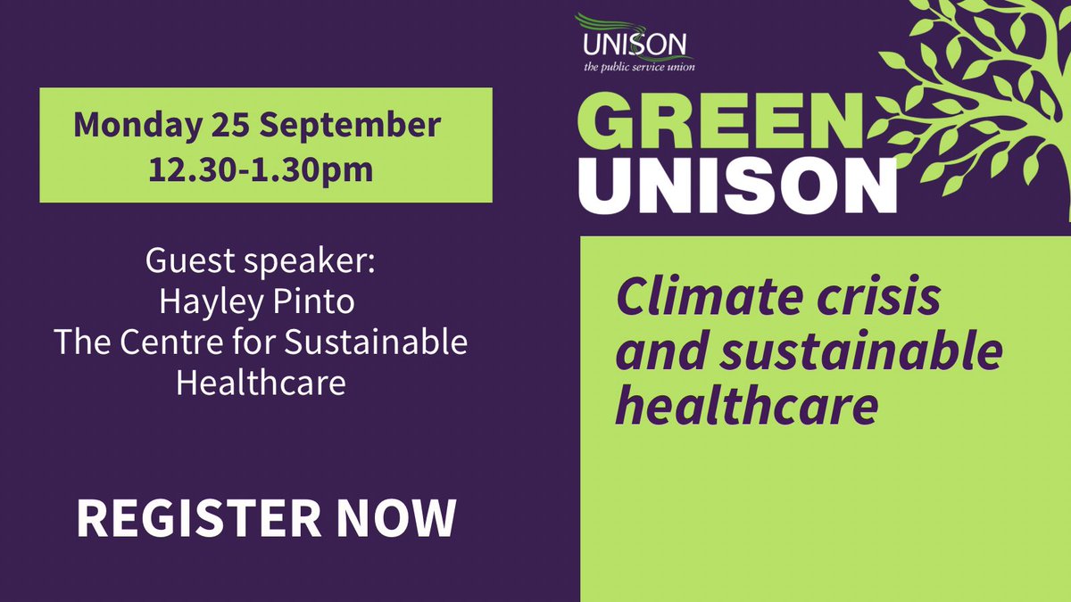 Climate damage is a major public health risk. Join Hayley Pinto @h_pinto13 from @sushealthcare and guests for a round up of the impact of the #ClimateCrisis on our health and on the NHS #GreenUnisonWeek Monday 25 September. Register now events.teams.microsoft.com/event/cbafd6fb…