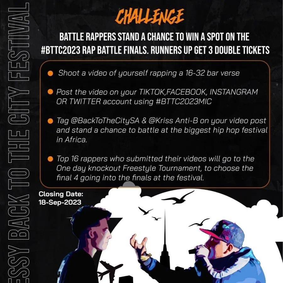 McnadyMedia_SH's tweet photo. Hi , are you a Battle Rap Artist if yes we urge you to grab this opportunity by @BacktothecitySA fam just join in numbers it’s gonna be HUGE celebration for Hip Hop , let’s meet at there fam #50yearsOfHipHop #40yearsOfSAHipHop #17yearsOfBackToTheCity enter now #BTTC2023 https://t.co/X3sDMEbKiJ