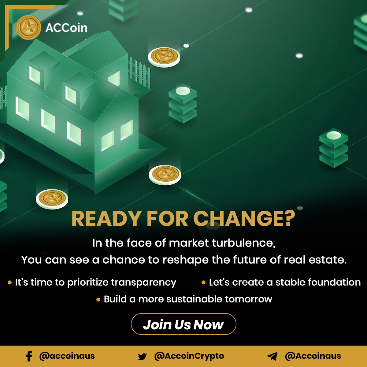 AccoinCrypto's tweet photo. Ready for Change?

In the face of #market turbulence, You can see a chance to reshape the future of #realestate

Join Us Now
https://t.co/UrxjhwCcB0

#tokenwrapping #crypto #binance #Cryptocurrency #cryptoworld #wrappedtoken #Tokenisation #CryptoTokenisation https://t.co/T2jNbmmKNs