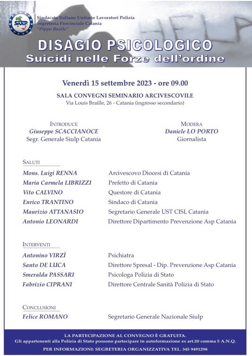 LucreQuadronchi's tweet image. Oggi un importante iniziativa del #SiulpCT sul tema dei #suicidi nelle #forze dell’ #ordine alla presenza istituzionale locale e del Segretario generale nazionale Felice Romano del #SIULPNAZIONALE

➡️ m.facebook.com/story.php?stor…