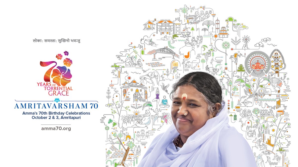 Join us in celebrating a remarkable milestone as we celebrate Chancellor Amma 's 70th birthday October 2 &amp; 3! Stay tuned at amma70.org 
<a href="/Amritanandamayi/">Mata Amritanandamayi</a> 
#mataamritananadamayi#MataAmritanandamayiMath #Amritapuri #amritapuri #ammaturns70 #amritavarsham70