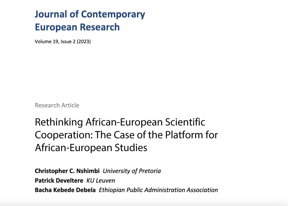 JCER (@jcerjournal) on Twitter photo #NewArticle in JCER Vol 19, Issue 2 ✍🏽 'Rethinking African-European Scientific Cooperation: The Case of the Platform for African-European Studies’ by <a href="/csn_chris/">Chris C. Nshimbi</a>, Patrick Develtere, Bacha Kebede Debela
🔓#OpenAccess: doi.org/10.30950/jcer.… #NewArticle in JCER Vol 19, Issue 2 ✍🏽 'Rethinking African-European Scientific Cooperation: The Case of the Platform for African-European Studies’ by <a href="/csn_chris/">Chris C. Nshimbi</a>, Patrick Develtere, Bacha Kebede Debela
🔓#OpenAccess: doi.org/10.30950/jcer.…
