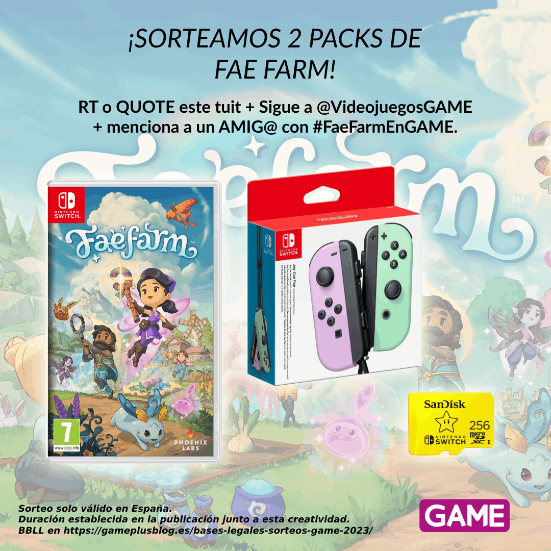 ✨ ¡Sorteamos 2 PACKS de FAE FARM! ✨

🔁 RT o QUOTE a este tuit.
👥 Síguenos en <a href="/VideojuegosGAME/">GAME España</a>.
💬 Menciona a un AMIG@ con #FaeFarmEnGAME.
⏱ Participa SOLO HOY.

Hazte con FAE FARM con PÓSTER Exclusivo GAME de regalo ➡ ow.ly/AS9u50PKYWG