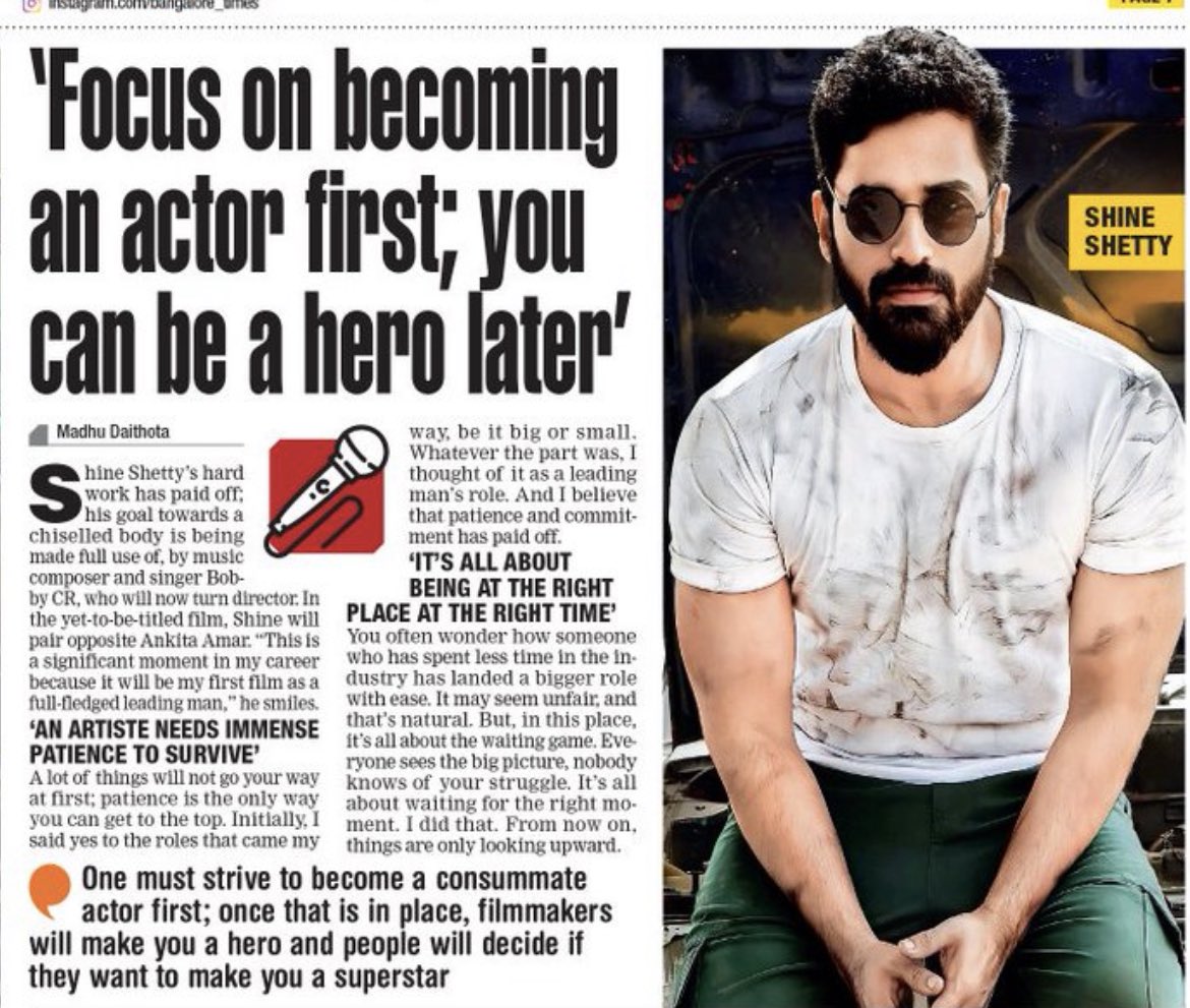 First focus on becoming a good actor; filmmakers will then come forward to make you a hero, and subsequently audiences will decide if they want to make you a superstar: @ShineShetty_ who will make a foray as a lead actor in a film backed by @AJANEESHB and directed by #BobbyCR.