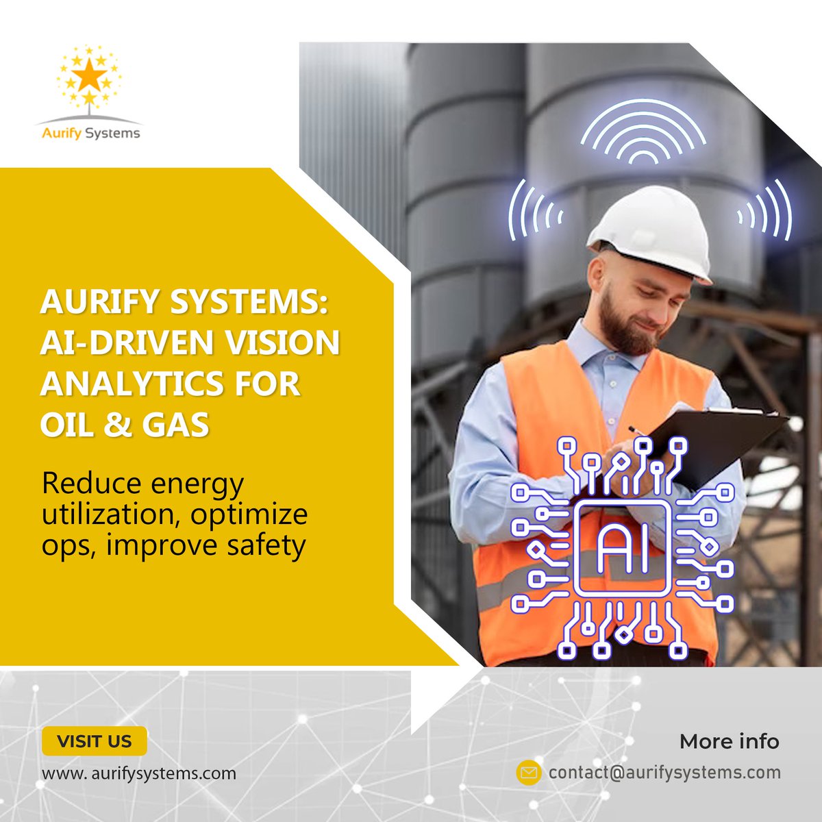 AurifySystems's tweet image. Aurify Systems #AI driven #VisionAnalytics solutions help #OilandGas reduce #energy consumption, optimize #operations, and improve safety. Connect with us at #ADIPEC 2023 to learn more #middleeast
