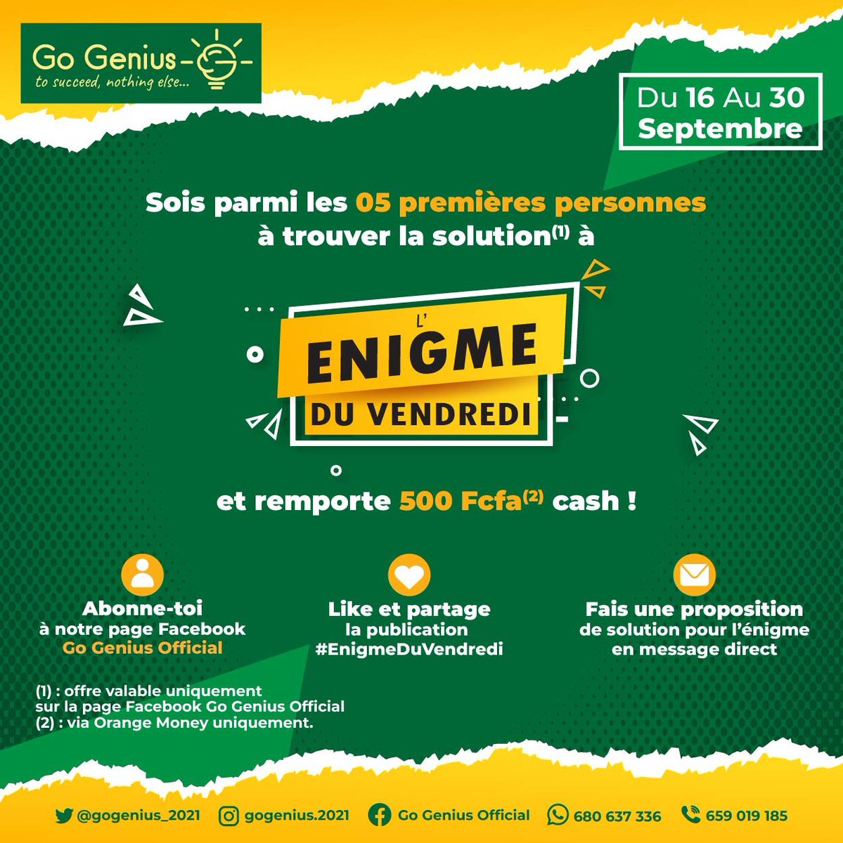 wassup_006's tweet photo. Comme tous les vendredis, @gogenius_2021 nous propose une énigme.
Cette fois ci, 500F sont offert en dépôt OM aux 5 premiers abonnés Facebook à trouver la réponse. 😂 https://t.co/OQgrKuOo0g