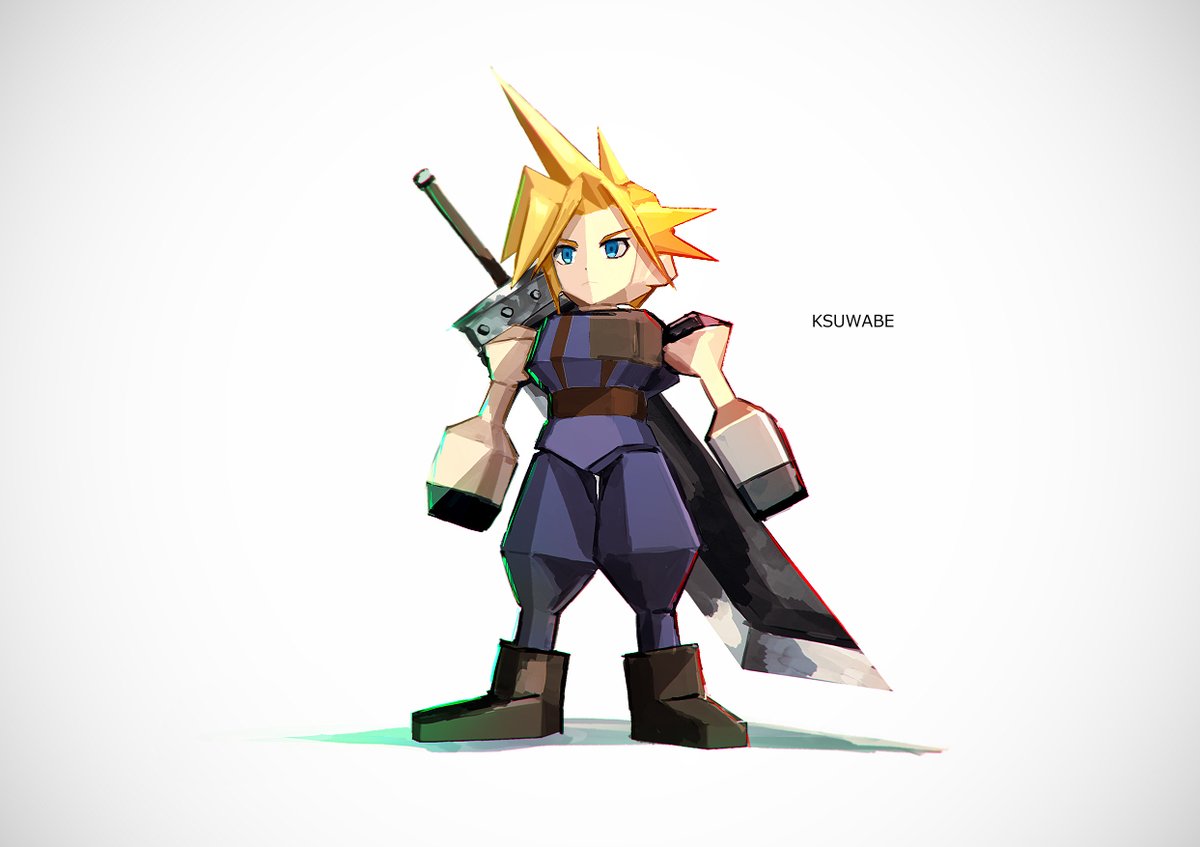 cloud strife 1boy blonde hair buster sword male focus weapon solo spiked hair  illustration images
