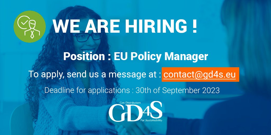 🇪🇺Ready to decarbonize the energy market? Join @gd4s_eu as #EUPolicyManager, the leading association representing gas distributors for #RenewableEnergy like #biomethane & #hydrogen. Shape policies for a sustainable future! Apply now #EUjobs #CleanEnergy #GreenGas #JobOpening🌱🌍