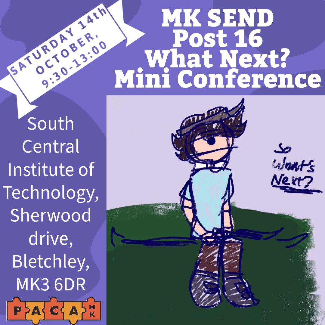 Post 16 - What next? We are excited to announce our first PACA SEND event about post 16 options for young people with a disability or additional needs. 
Sat 14 Oct, 9.30am - 1pm at South Central Institute of Technology, Bletchley. Book your place at: …amk_post16_what_next.eventbrite.co.uk