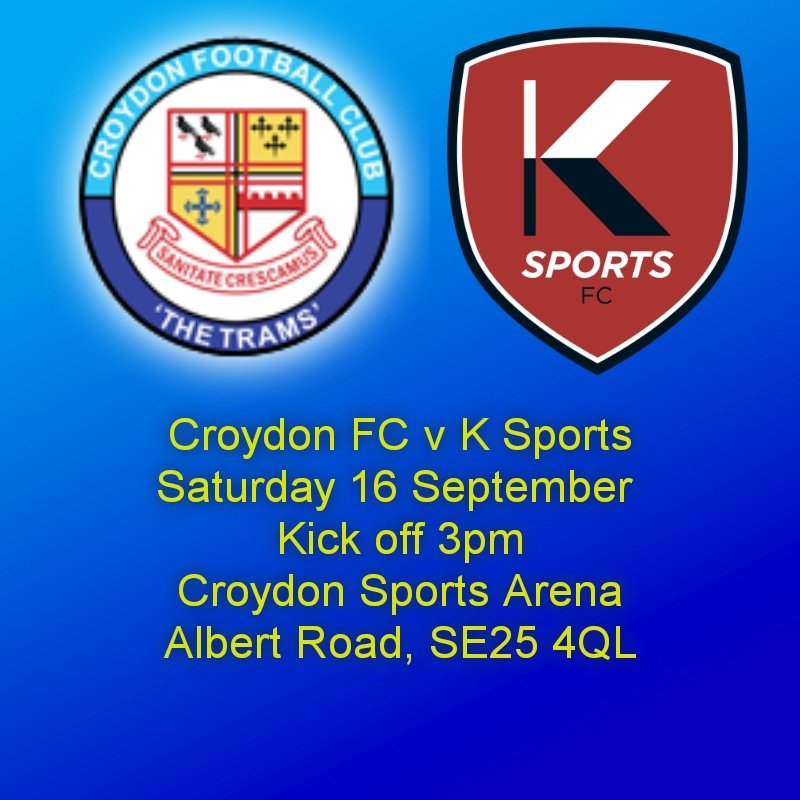 Croydon_FC's tweet photo. Tomorrow @Croydon_FC host @KSportsFC in a @SCEFLeague match that kicks off at 3pm. Not watching #CPFC? Come and #supportyourlocalteam instead. #SE25 #croydon #COYT #CFC #UpTheTrams #wearecroydon #onecroydon #teamcroydon #nonleague #football #dingding https://t.co/Z7gYMu5aI9