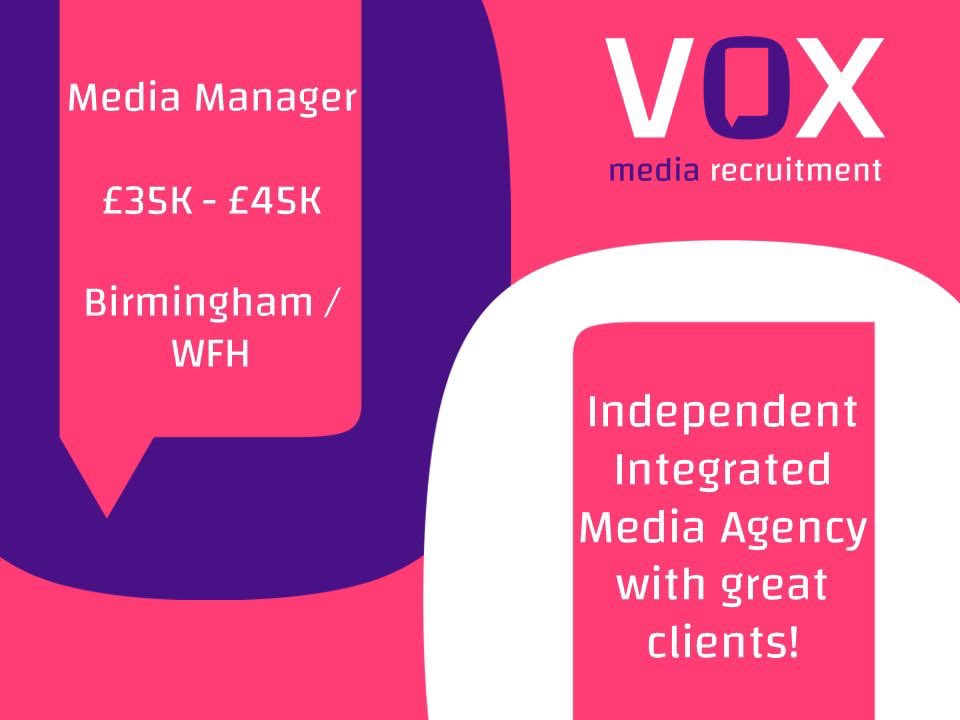 Great opportunity for a Media Manager who wants to work predominantly from home!

voxrecruitment.com/vacancies/medi…