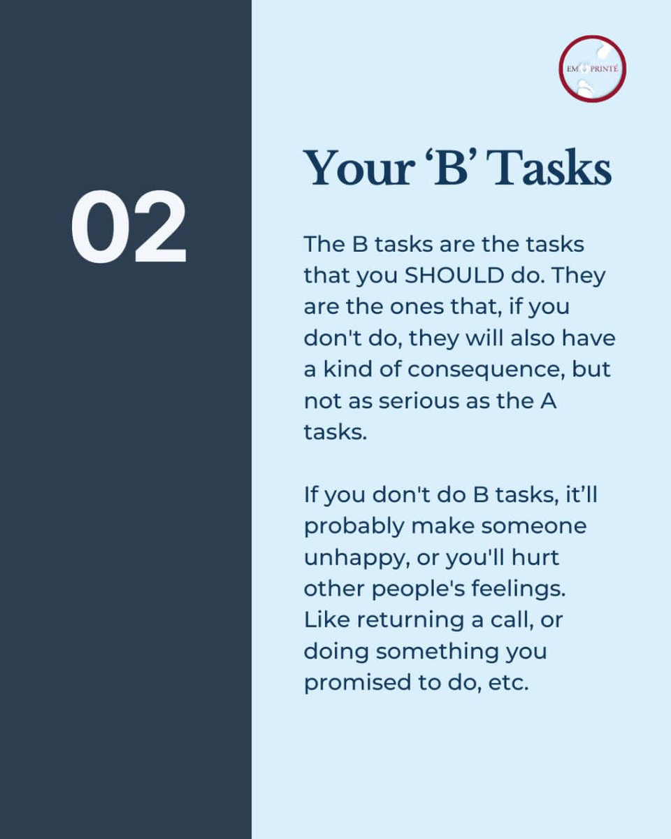 emprintereaders's tweet photo. Today, we decided to share a productivity tip we learned from Eat That Frog!
It's the ABCDE rule to enhance your productivity and efficiency.
Swipe to learn more. π
#readnreview #bookcommunity #emprinte #readers #eatthatfrog #briantracy #books https://t.co/s6zaooiZWd