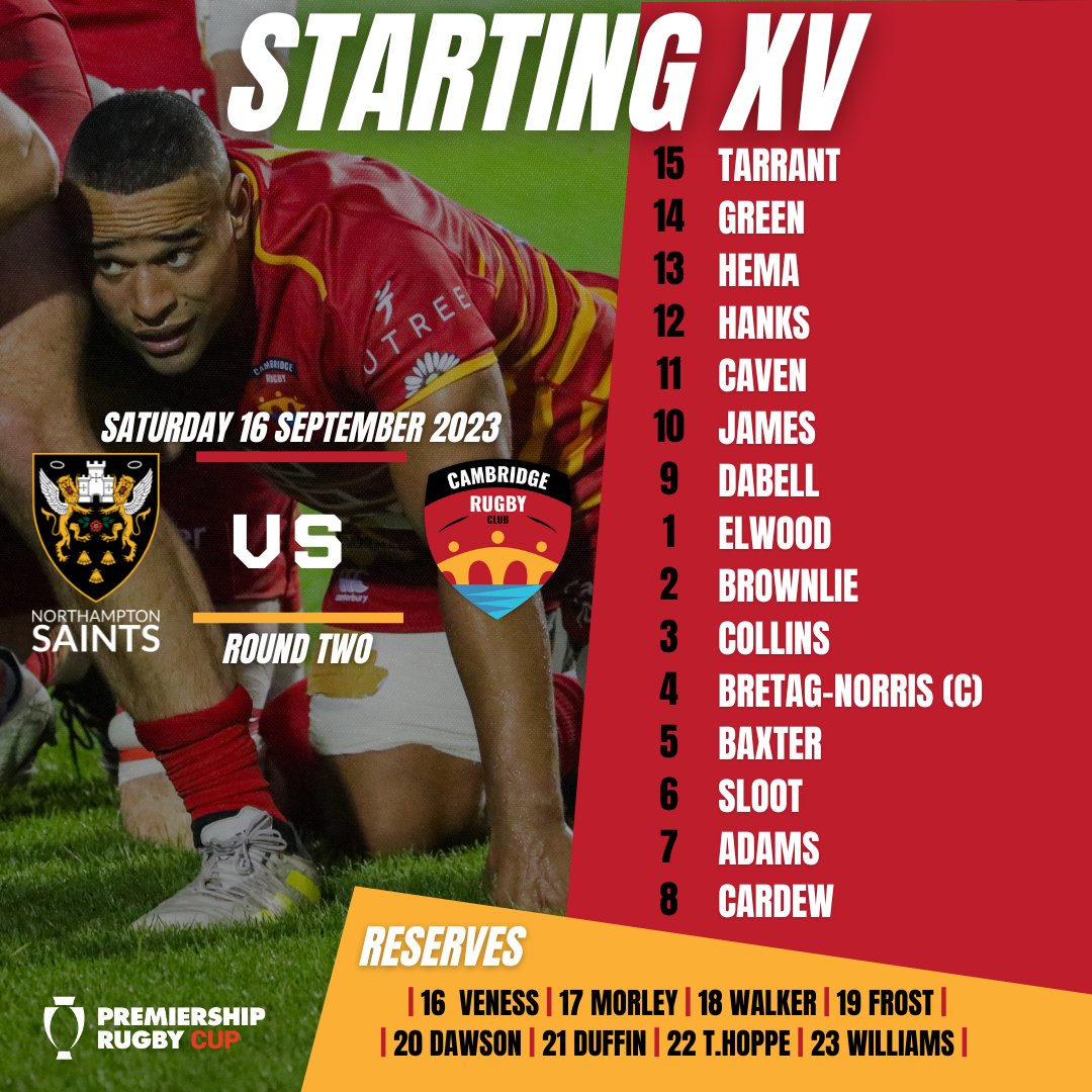 Cambridge Rugby π (@camrufc) on Twitter photo π Rotations
π€ Rewards
2β£ Round Two
<a href="/RichieWills10/">Richie Williams</a> has named his side to face <a href="/SaintsRugby/">Northampton Saints π</a> in tomorrow's <a href="/premrugby/">PREM Rugby</a> Cup clash π
π²Full story: cambridgerugby.co.uk/rotations-and-β¦ π Rotations
π€ Rewards
2β£ Round Two
<a href="/RichieWills10/">Richie Williams</a> has named his side to face <a href="/SaintsRugby/">Northampton Saints π</a> in tomorrow's <a href="/premrugby/">PREM Rugby</a> Cup clash π
π²Full story: cambridgerugby.co.uk/rotations-and-β¦
