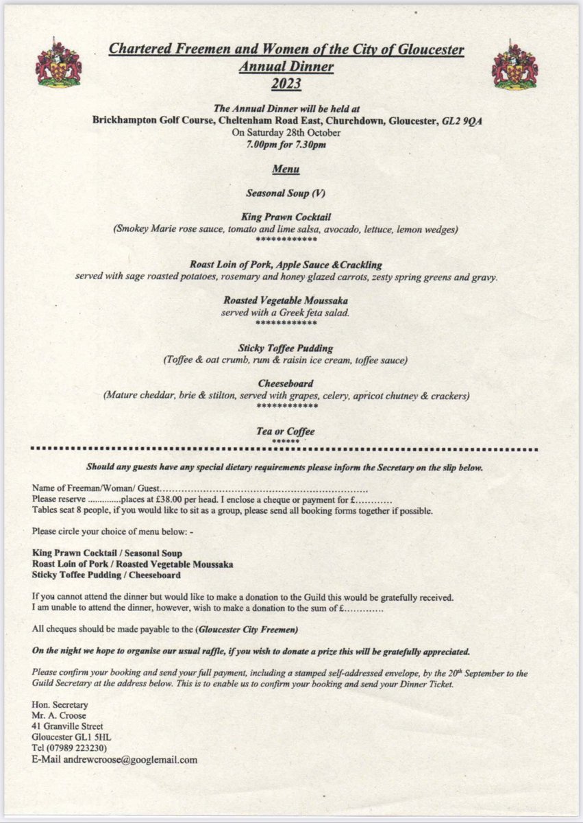 Still time to book your place at our Annual dinner - a great opportunity to meet up with fellow Freeman.😊