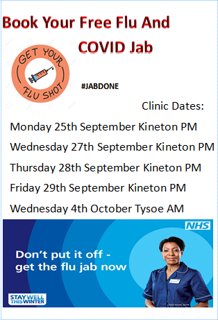 TysoeGPs's tweet photo. NOW BOOKING! Our clinics are now open to book your free Flu and COVID jabs! Currently, we are only booking for those over 65 and the at-risk group. Children's nasal flu is also now available to book! Please get in touch with us today to get booked in! https://t.co/cx4CQ1ohUx