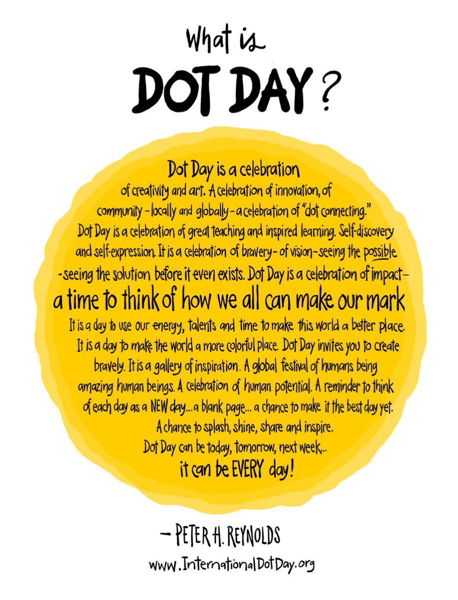 Happy international dot day! Let’s see those dots today. #DotDay #creativity <a href="/MrsPadzik/">Mrs. Padzik</a> <a href="/stthomasmore19/">St Thomas More DPCDSB</a> <a href="/peterhreynolds/">Peter H. Reynolds</a>