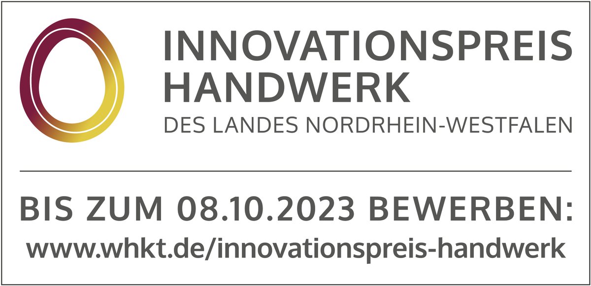 Bis 08.10.2023 können sich Betriebe, die in der Handwerksrolle einer HWK in NRW eingetragen sind, um den #Innovationspreis Handwerk NRW bewerben. Anmeldung &amp; Teilnahmebedingungen: t1p.de/e9oih. Der #Innovationsdialog #Handwerk in #NRW wird gefördert von <a href="/WirtschaftNRW/">Wirtschaft.NRW</a>.