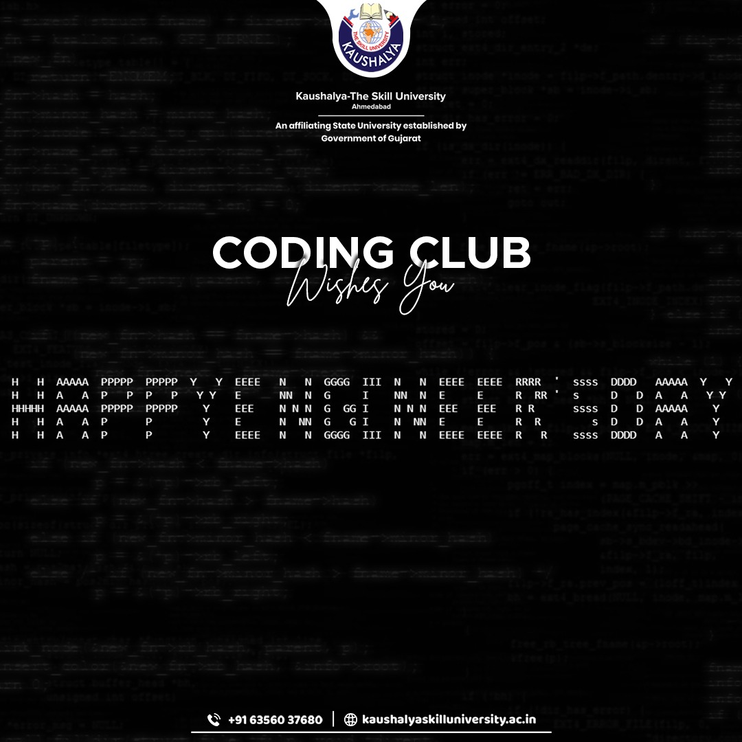 KSUGOG's tweet image. Coding Club celebrates the spirit of innovation!
Our talented students turn code into creativity, where the output spells 'Happy Engineers Day'.
Let's applaud their unique and brilliant efforts this Engineer's Day!
#EngineersDay #CodingCreativity