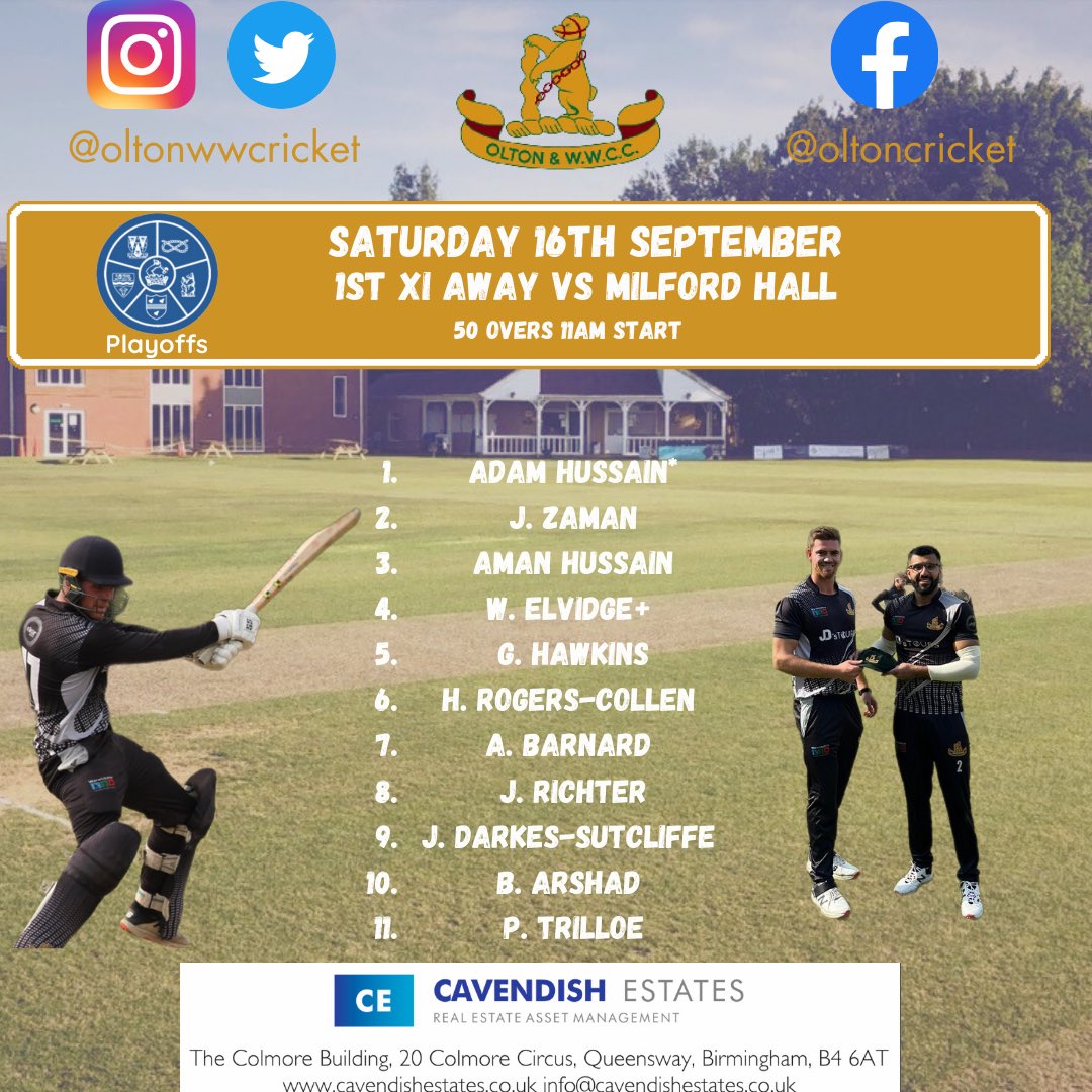 oltonwwcricket's tweet image. 🚨 Team News Saturday 16th September 🚨

First playoff game for the 1s &amp;amp; final league games for the 2s &amp;amp; 3s 

#owwcc #teamnews #wccl #bdpcl #cricket #warwickshirecricket