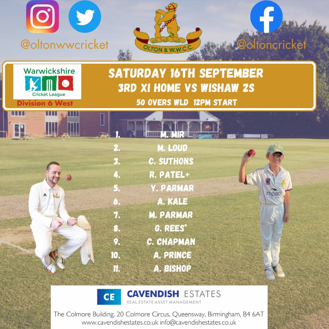oltonwwcricket's tweet image. 🚨 Team News Saturday 16th September 🚨

First playoff game for the 1s &amp;amp; final league games for the 2s &amp;amp; 3s 

#owwcc #teamnews #wccl #bdpcl #cricket #warwickshirecricket