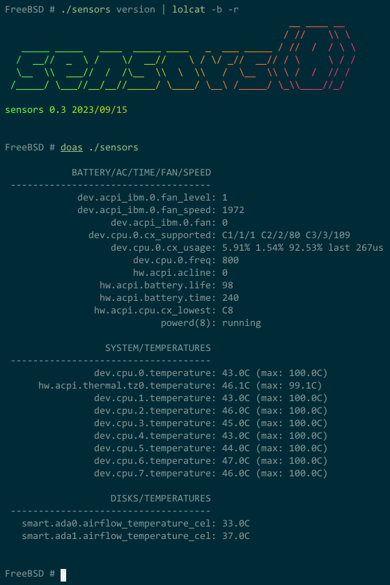 vermaden's tweet photo. Finally got a moment to create separate 𝘀𝗲𝗻𝘀𝗼𝗿𝘀(𝟴) GitHub repository.

... along with new shiny ASCII logo :p

https://t.co/oM7sei6ZSY

#verblog #freebsd #sensors #temperature #smart #smartctl https://t.co/BFE3FMlSlI