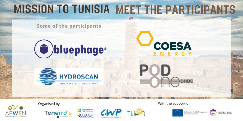 ➡ Mission to Tunisia is coming, and we want to let you know the companies that will be travelling with us for this mission. Here are some:

✔️<a href="/bluephageWATER/">Bluephage S.L.</a> 
✔️Coesa Energy
✔️<a href="/HydroscanGroup/">HydroScan</a> 
✔️POD ONE - DHBC