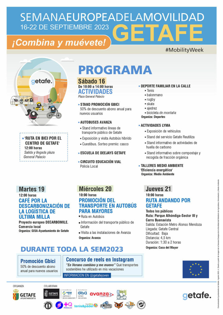 GbiciGetafe's tweet photo. Con motivo de la semana europea de la movilidad, la oficina saldrá al stand de G-bici el sábado 16 de Septiembre. Nos situaremos en la Plaza del General Palacio, desde las 10:30 hasta las 14:00 horas. Os esperamos! #SemanaEuropeaDeLaMovilidad #gbici #getafe https://t.co/msSeSlV4jz