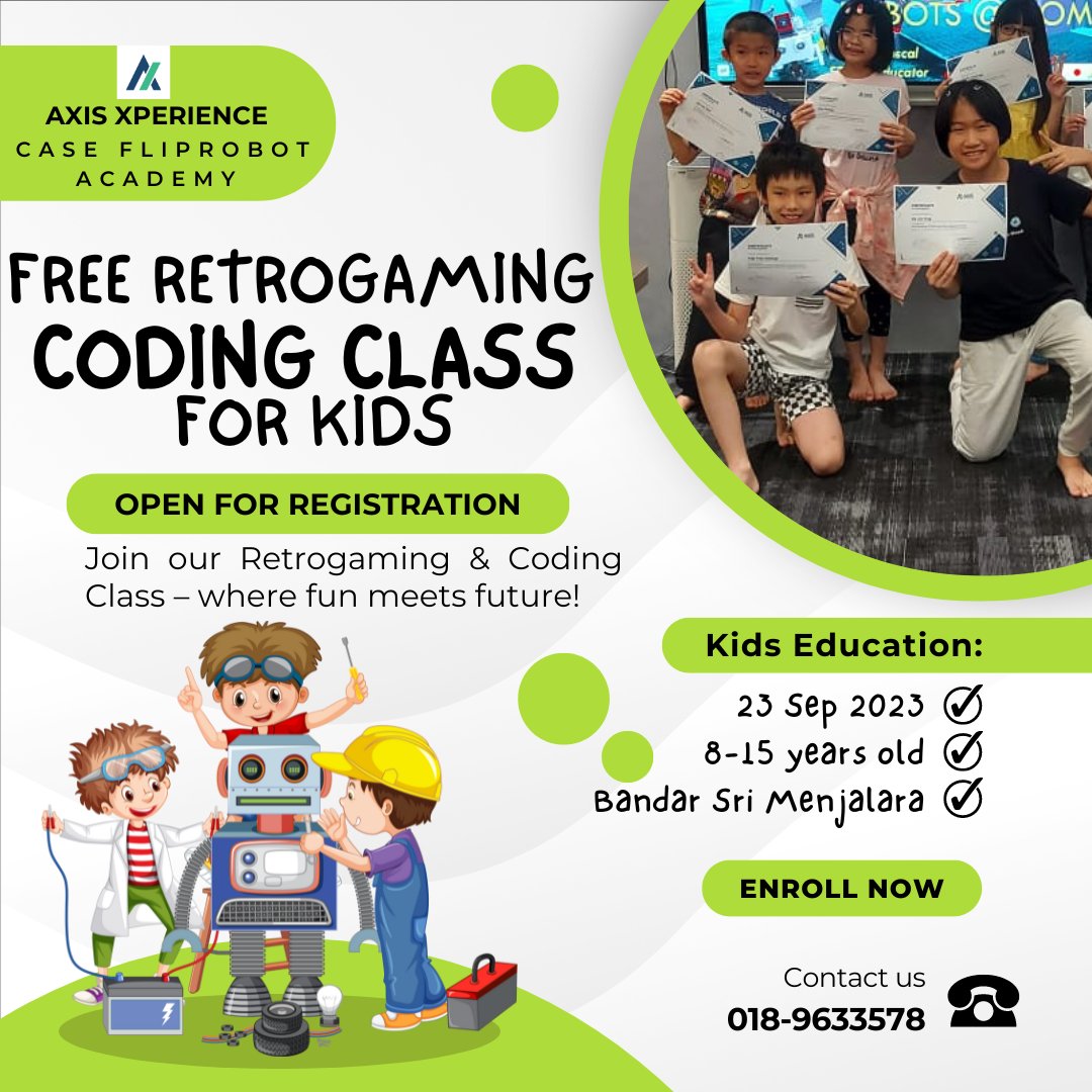 AkmalAzlin's tweet photo. Unleash your child's creativity with our FREE Retrogaming Coding Trial Class  
 018-9633578  https://t.co/gEvsILRKka

#jungkook #2920DAYSWITHiKON #ufabetgroup #TheHANandOnly #HongKongOpen2023 #FelixMakingItIconicAt23 #HAN평생_너를_사랑해 #BACKFORMOREOUTNOW #1DAYUNTILBUILDINMACAU https://t.co/0tFbEffi60