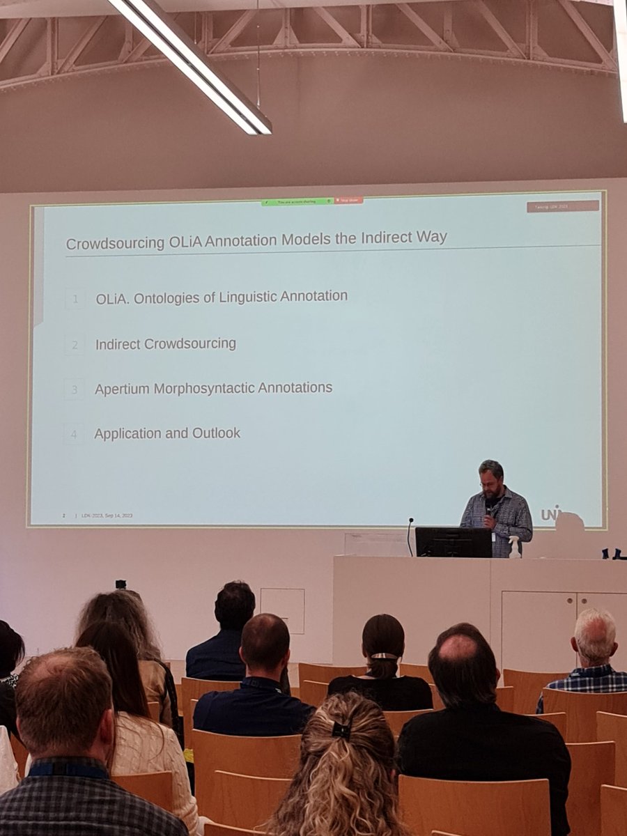 LDKconference's tweet image. Time for &quot;Crowdsourcing OLiA Annotation Models the Indirect Way&quot; by Christian Chiarcos #ldk2023