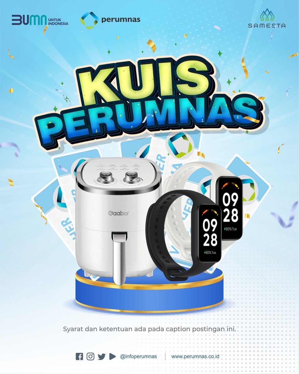 infoperumnas's tweet photo. yuk ikutan #KuisPerumnas dan dapatkan 1 Air Fryer,2 Smart Band,7 Voucher Belanja untuk masing-masing peserta beruntung.

Jawab pada kolom komentar postingan ini. Jangan lupa like &amp; tag 3 teman, di akhir jawaban beri hastag.

#SekarangGampangPunyaRumah #HunianUntukIndonesia https://t.co/jXic6oFzNO