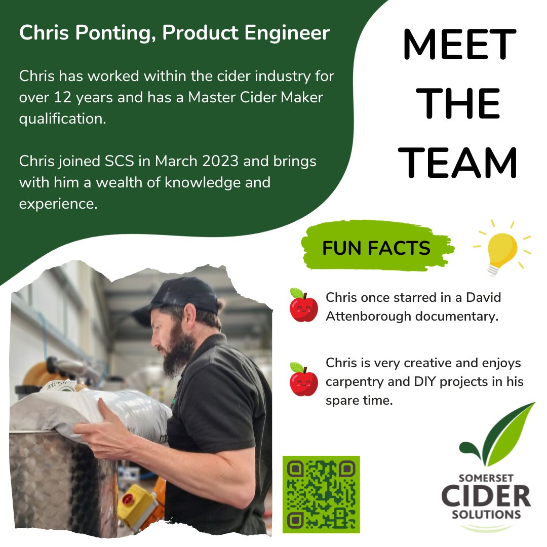 Meet Chris Ponting, our Product Engineer!

Chris has worked within the cider industry for over 12 years and has a Master Cider Maker qualification.

#somersetcidersolutions #meettheteam #staffspotlight #productengineer #team #teamworkmakesthedreamwork #staff #culture #teamwork