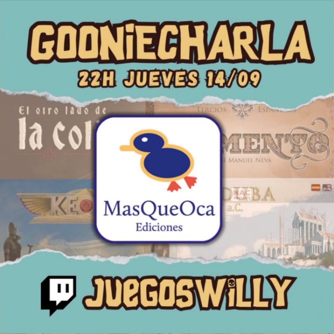 MasQueOca's tweet photo. 📢Disponible la #Gooniecharla de ayer Jueves 14 de Septiembre.
▶️https://t.co/FwTNxyH7IN
😎Donde nuestro Director Editorial te pondrá al día de todo, sobre todo de @SPIEL_Messe
#EnjoywithFriends
#PlayBoardgames https://t.co/Z9Wb1gKGUS