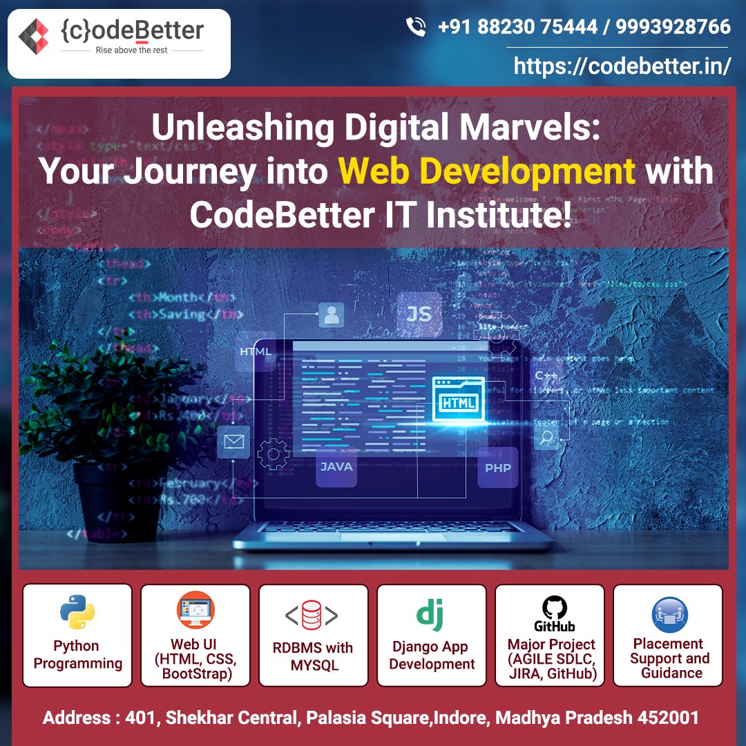 codebetterindia's tweet image. Unleashing Digital Marvels: Your Journey into Web Development with CodeBetter IT Institute!
Read More buff.ly/3ZkvFzx
#ITjobplacement #iOSAppDevelopmentcourse #ReactJS #Python #Django #Testing #iphoneappdevelopment #InternshipInIndore #iosappdevlopment #iosapp