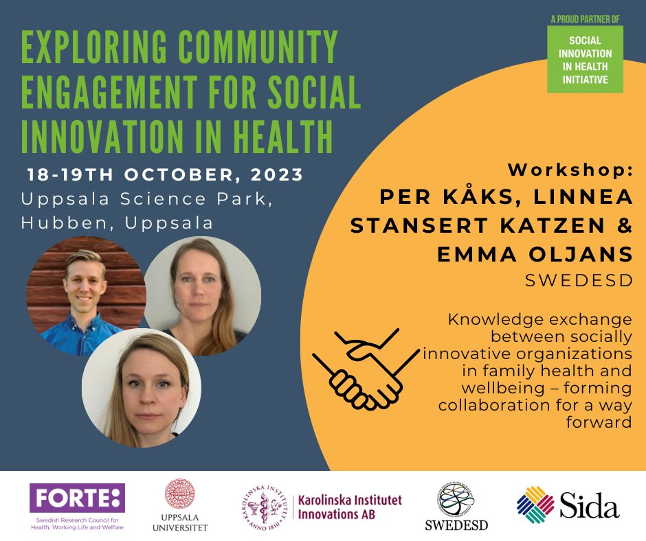 Explore creative methods for #SocialInnovation in health and #CommunityEngagement through workshops held by social innovation researchers and NGOs! Register now! 👉 swedesd.uu.se/samverkan/sihi… #socinn #CoCreation #Health #SIHI #participatorymethods