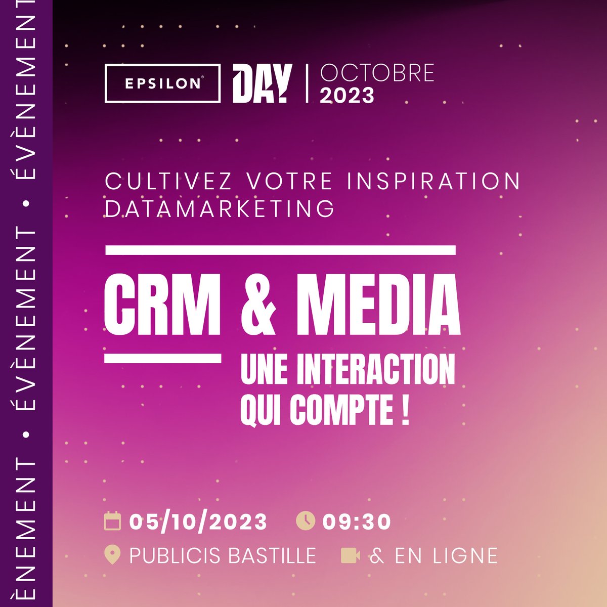 [#EPSILONDay] Il reste encore quelques places ! Ne manquez pas la 5ème édition de l'EPSILON Day. Rejoignez-nous pour discuter CRM & Media et découvrir les outils indispensables à la transformation #datamarketing avec nos intervenants. Inscrivez-vous 👉 ow.ly/VeOt50PHmpK