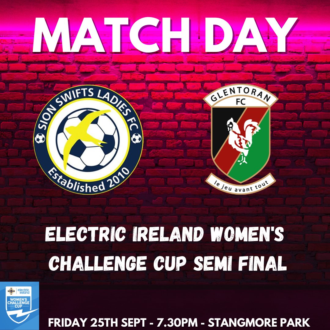 𝗠 𝗔 𝗧 𝗖 𝗛 𝗗 𝗔 𝗬 !!!!!!!! EIWCC Semi Final 🏆🏆 This evening our ladies return to Stangmore Park for the second time this season as they prepare to face @GlentoranWomen as both clubs look to book a spot in the final at Windsor Park! #cmonyuswifts 💙💛