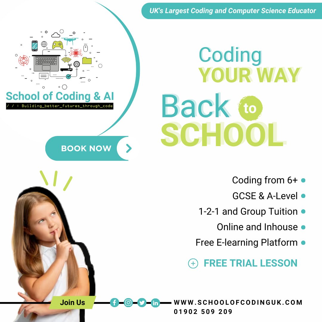 schoolofcoding's tweet image. Happy National Online Learning Day 🌐
Explore our tuition options and take the first step towards your goals!
👉 schoolofcodinguk.com/coding-classes…
Visit our website to explore our tuition.
#NationalOnlineLearningDay #schoolofcodingai #tuition #tutors #online #coding #computerscience