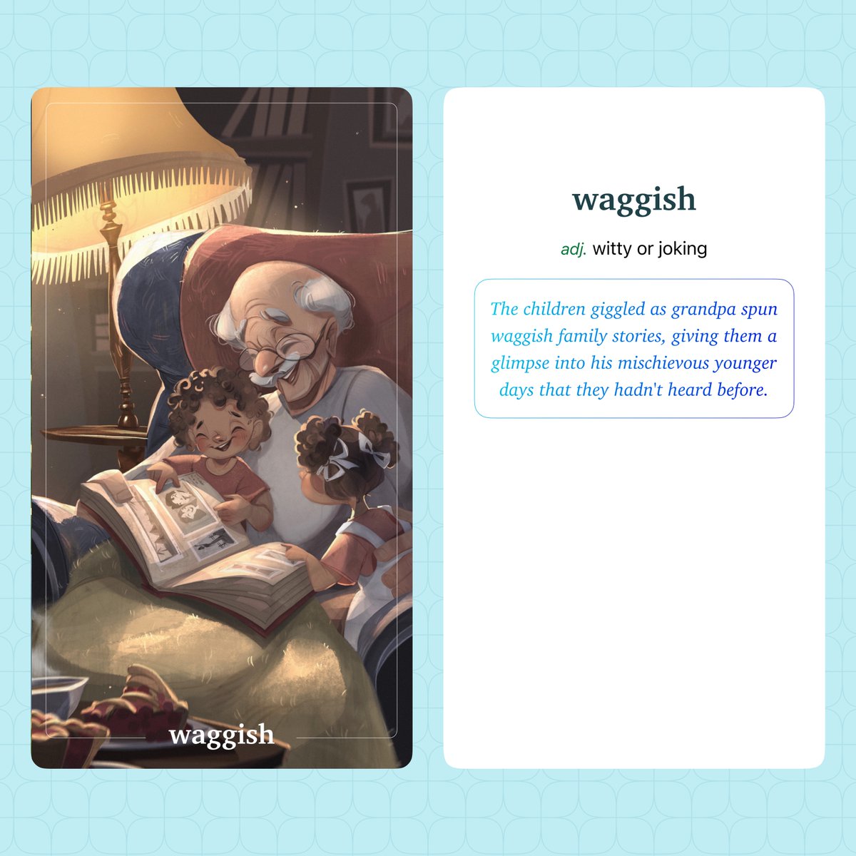 VocabulousUS's tweet photo. Check out today's Word of the Day!๐
#waggish (adj.) - witty or joking ๐คช https://t.co/6CpZ2zwNY7