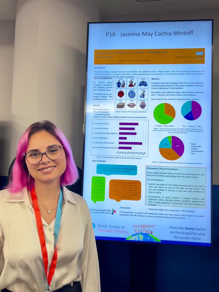 smarshdentist's tweet photo. Fantastic to see @JasmineCMintoff promoting our work in improving care for children with additional needs at East Surrey Hospital in Paediatric Dentistry @sashnhs @BSPDconf @KandiahThayalan https://t.co/E35bvbUYli